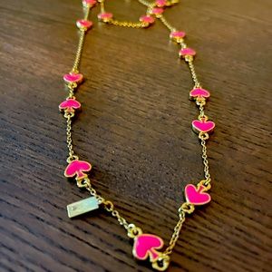 Kate Spade Long Gold and Pink Enamel Spade Charm Necklace